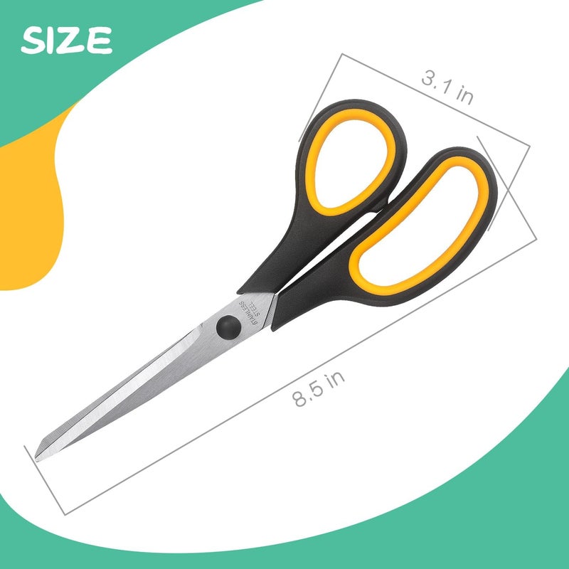 LONGKEY Scissors 8.5 Inch scissors all purpose Bulk Set of 3, Scissors for Office Home School Craft Supplies, Soft Comfort-Grip Right/Left Hand, Black - Image 2